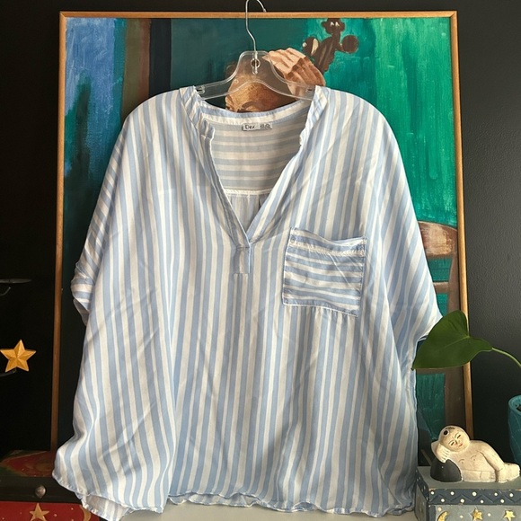 Dex Light Blue and White Striped Casual Short Sleeve Shirt XXL - Picture 1 of 15
